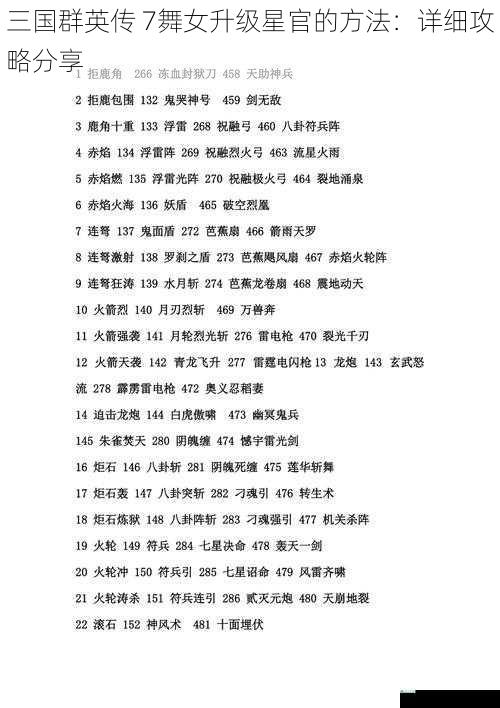 三国群英传 7舞女升级星官的方法:详细攻略分享