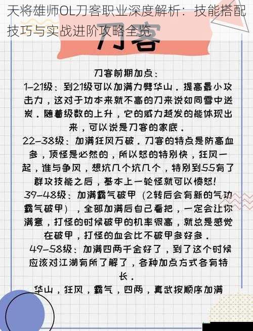 天将雄师OL刀客职业深度解析：技能搭配技巧与实战进阶攻略全览