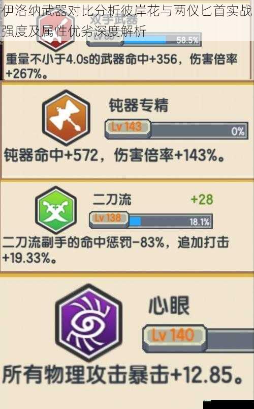 伊洛纳武器对比分析彼岸花与两仪匕首实战强度及属性优劣深度解析