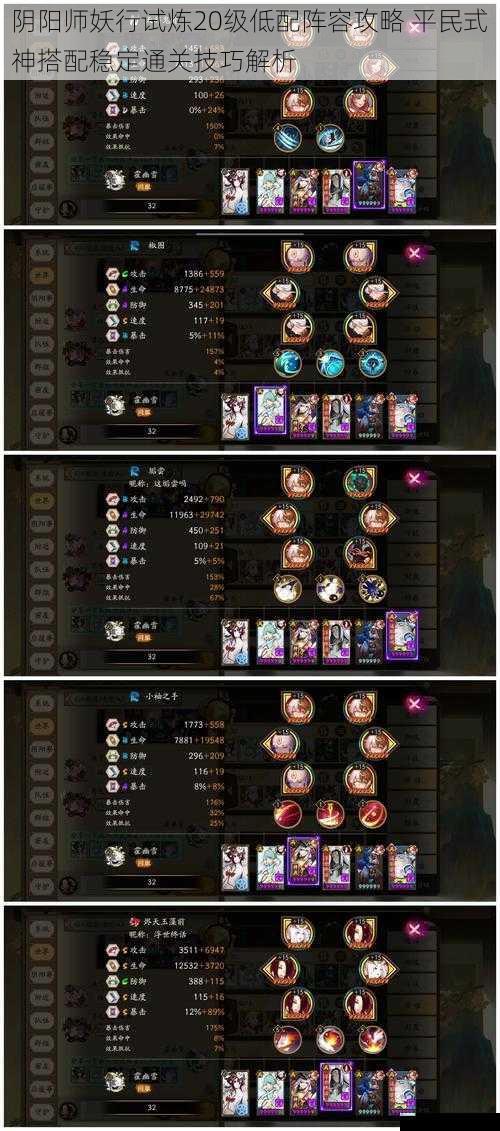 阴阳师妖行试炼20级低配阵容攻略 平民式神搭配稳定通关技巧解析