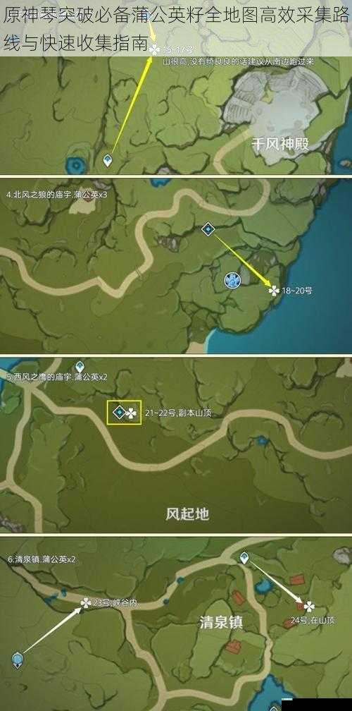 原神琴突破必备蒲公英籽全地图高效采集路线与快速收集指南