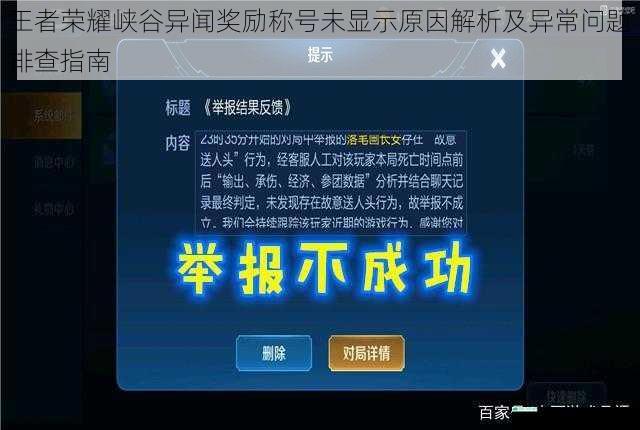 王者荣耀峡谷异闻奖励称号未显示原因解析及异常问题排查指南