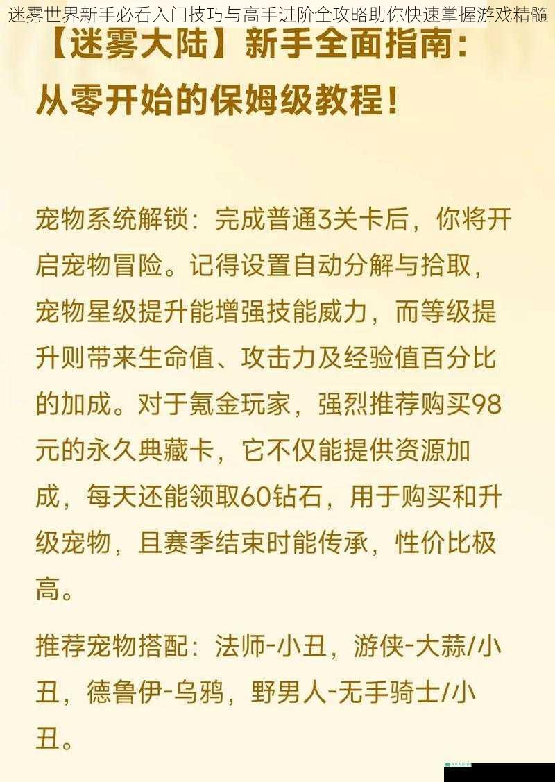 迷雾世界新手必看入门技巧与高手进阶全攻略助你快速掌握游戏精髓