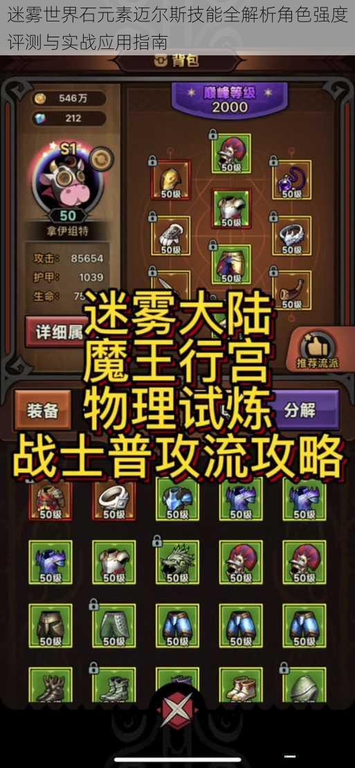 迷雾世界石元素迈尔斯技能全解析角色强度评测与实战应用指南