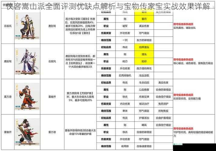 侠客嵩山派全面评测优缺点解析与宝物传家宝实战效果详解
