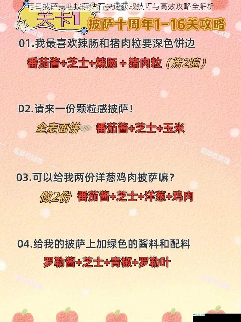 可口披萨美味披萨钻石快速获取技巧与高效攻略全解析