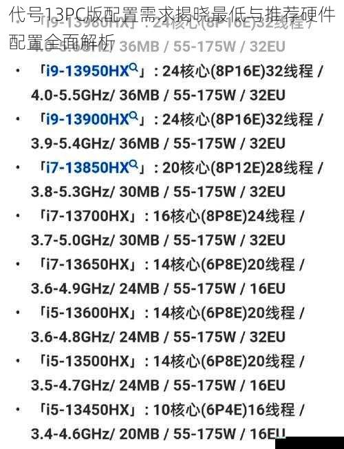代号13PC版配置需求揭晓最低与推荐硬件配置全面解析