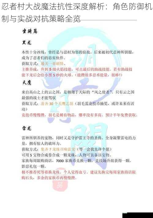 忍者村大战魔法抗性深度解析：角色防御机制与实战对抗策略全览
