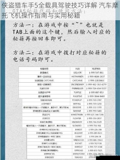 侠盗猎车手5全载具驾驶技巧详解 汽车摩托飞机操作指南与实用秘籍