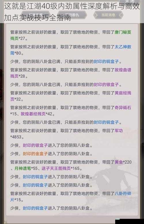 这就是江湖40级内劲属性深度解析与高效加点实战技巧全指南